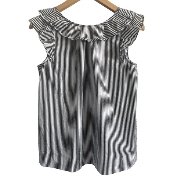 J Crew Shirting Stripe Ruffled Top Grey White - Picture 2 of 9